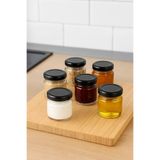 Tanemce 6 Adet 40 ml Metal Kapaklı Şeffaf Numune Mama Ek Gıda Şekerleme Reçellik Küçük Cam Kavanoz, Siyah