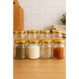 Tanemce 8 Adet 105 ml Baharatlık Mama Şekerleme Çok Amaçlı Gold Metal Kapaklı 105 Cc Kısa Cam Kavanoz