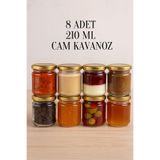 Tanemce 8 Adet 210 ml Metal Gold Altın Konserve Kapaklı Mama Yoğurt Saklama 210 Cc Şeffaf Cam Kavanoz