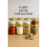 Tanemce 8 Adet 425 ml Metal Gold Konserve Kapaklı Yoğurt, Sosluk, Baharatlık, Menemen 425 Cc Cam Kavanoz