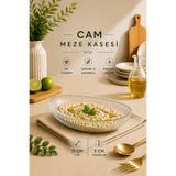 Tanemce Cam Çukur Kayık Sunum Tabağı Şeffaf Servis Tabağı Salata Meze Çerez Tabak Oval Şık Meyvelik 21 Cm