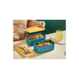 Tanemce Mega Boy 2 Katlı Yemek Saklama Kabı 2 Litre - Kendinden Çatal Kaşık Servisli Lunch Box Set, Turkuaz