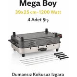 Taner Elektrikli Izgara Mega Boy 1200W Kokusuz Dumansız Metal Gri 38x23x5,4 cm Balkon ve Mutfak Kullanımı