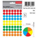Tanex OFC-129 Mıx Color 13 mm 350 Adet Ofis Etiketi