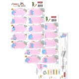 TANEX Okul Etiketi Kız Modeli 10 lu 2 Yaprak Ders Programlı 1 Paket Defter Kitap Etiketi Desenli Renkli Etiket (Pembe)