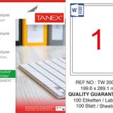 Tanex TW-2001 199.6x289.1 mm 100'lü Sökülebilir Etiket
