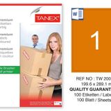 Tanex TW-2001 199.6x289.1 mm 100'lü Turuncu Pastel Laser Etiket