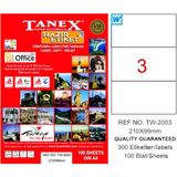 Tanex TW-2003 210x99 mm 100 Adet Laser Etiket