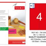 Tanex TW-2004 99.1x139 mm 100'lü Kırmızı Floresan Laser Etiket