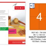 Tanex TW-2004 99.1x139 mm 100'lü Turuncu Floresan Laser Etiket