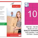 Tanex TW-2010 99.06x57 mm 100'lü Pembe Pastel Laser Etiket