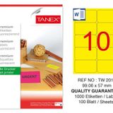 Tanex TW-2010 99.06x57 mm 100'lü Sarı Floresan Laser Etiket