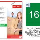 Tanex TW-2016 99.1x34 mm 100'lü Yeşil Pastel Laser Etiket