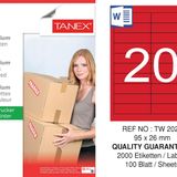 Tanex TW-2020 95x26 mm 100'lü Kırmızı Pastel Laser Etiket