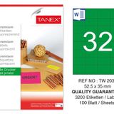 Tanex TW-2032 52.5x35 mm 100'lü Yeşil Floresan Laser Etiket