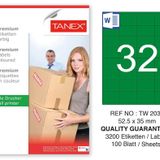 Tanex TW-2032 52.5x35 mm 100'lü Yeşil Pastel Laser Etiket
