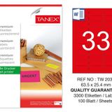 Tanex TW-2033 63.5x25.4 mm 100'lü Kırmızı Floresan Laser Etiket
