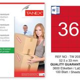 Tanex TW-2035 52.5x33 mm 100'lü Kırmızı Pastel Laser Etiket