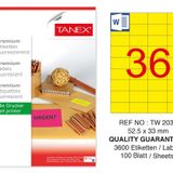 Tanex TW-2035 52.5x33 mm 100'lü Sarı Floresan Laser Etiket