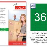 Tanex TW-2036 45x30 mm 100'lü Yeşil Pastel Laser Etiket