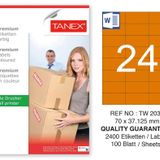 Tanex TW-2037 70x37.125 mm 100'lü Turuncu Pastel Laser Etiket