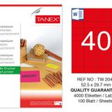 Tanex TW-2040 52.5x29.7 mm 100'lü Kırmızı Floresan Laser Etiket