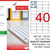 Tanex TW-2040 52.5x29.7 mm 100'lü Sökülebilir Etiket