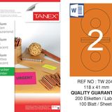 Tanex TW-2041 118x41 mm 100'lü Turuncu Floresan Laser Etiket