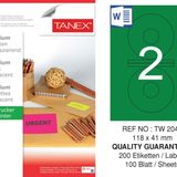 Tanex TW-2041 118x41 mm 100'lü Yeşil Floresan Laser Etiket