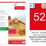 Tanex TW-2052 46.4x21.2 mm 100'lü Kırmızı Floresan Laser Etiket