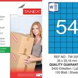 Tanex TW-2054 35x33.16 mm 100'lü Mavi Pastel Laser Etiket