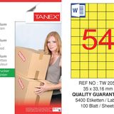 Tanex TW-2054 35x33.16 mm 100'lü Sarı Pastel Laser Etiket