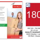 Tanex TW-2060 30x9 mm 100'lü Kırmızı Pastel Laser Etiket
