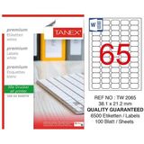 Tanex TW-2065 Beyaz Yazıcı Etiketi 38.1 x 21.2 mm 6.500 Adet Kendinden Yapışkanlı