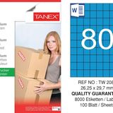 Tanex TW-2080 26.25x29.7 mm 100'lü Mavi Pastel Laser Etiket