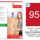 Tanex TW-2095 30x12 mm 100'lü Kırmızı Pastel Laser Etiket