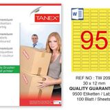 Tanex TW-2095 30x12 mm 100'lü Sarı Pastel Laser Etiket