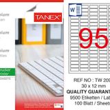 Tanex TW-2095 30x12 mm 100'lü Sökülebilir Etiket