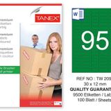 Tanex TW-2095 30x12 mm 100'lü Yeşil Pastel Laser Etiket