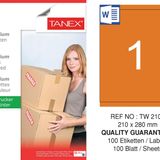 Tanex TW-2100 210x280 mm 100'lü Turuncu Pastel Laser Etiket