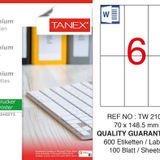 Tanex TW-2106 70x148.5 mm 100'lü Sökülebilir Etiket