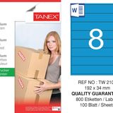 Tanex TW-2108 192x34 mm 100'lü Mavi Pastel Laser Etiket