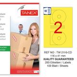 Tanex TW-2116 116x41 mm 100'lü Sarı Pastel Laser Etiket