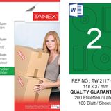 Tanex TW-2117 118x37 mm 100'lü Yeşil Pastel Laser Etiket