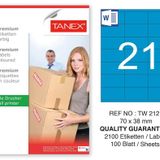 Tanex TW-2121 70x38 mm 100'lü Mavi Pastel Laser Etiket