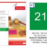 Tanex TW-2124 70x42.43 mm 100'lü Yeşil Floresan Laser Etiket