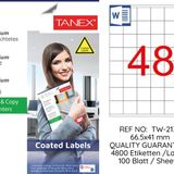 Tanex TW-2137 35x37.125 mm 100'lü Kuşe Laser Etiket