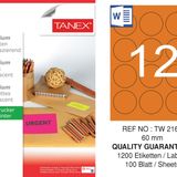 Tanex TW-2160 60 mm 100'lü Turuncu Floresan Laser Etiket