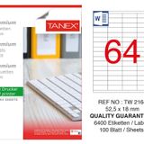 Tanex TW-2164 52.5x18 mm 100'lü Sökülebilir Etiket