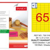 Tanex TW-2165 38.1x21.2 mm 100'lü Sarı Floresan Laser Etiket